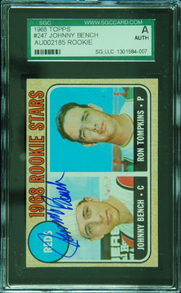 Johnny Bench Signed 1968 Topps Rookie Stars Card (SGC)