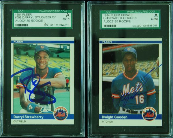 Doc Gooden & Darryl Strawberry Signed 1984 Fleer Cards (SGC)