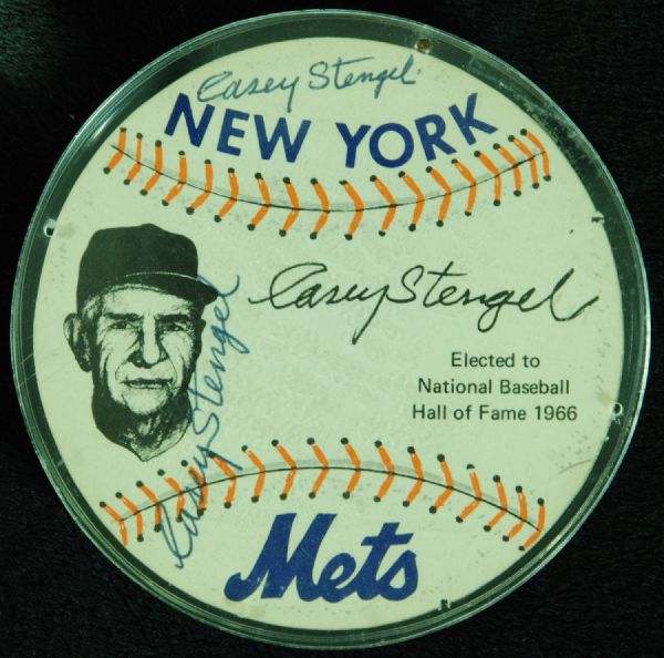 Casey Stengel 3-Times Signed Coaster (PSA/DNA)