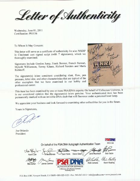 Cast-Signed WKRP in Cincinnati Original Scrip (7 Signatures) (PSA/DNA)