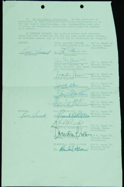 Doris Day, Gordon MacRae, Marvin Miller & Others Signed Document