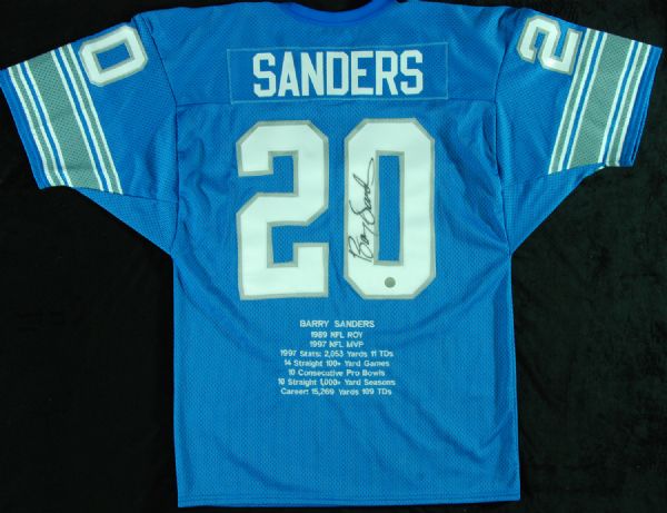 Barry Sanders Signed Lions Stat Jersey