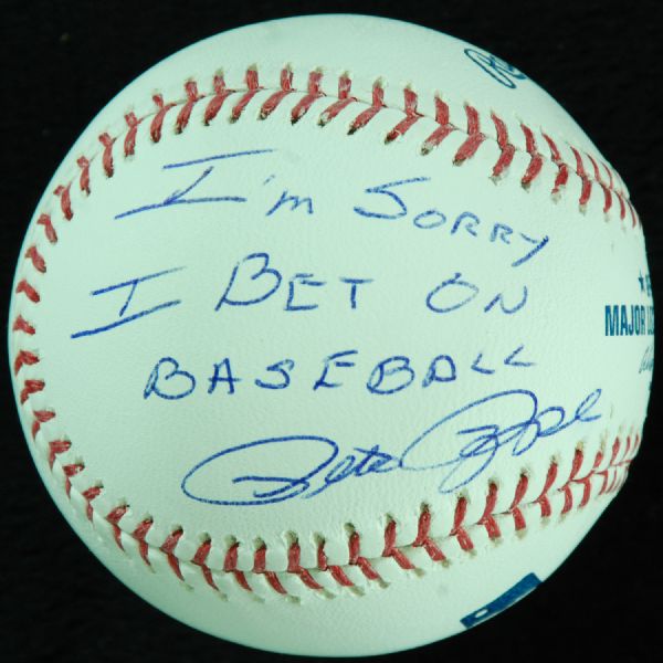 Pete Rose Single-Signed OML Baseball I'm Sorry I Bet On Baseball