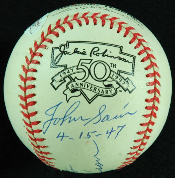 Johnny Sain Single-Signed ONL Jackie Robinson Baseball First Pitch to Jackie Robinson (JSA)