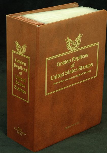 22 Kt. Golden Replicas of US Stamps in Collectors Binder