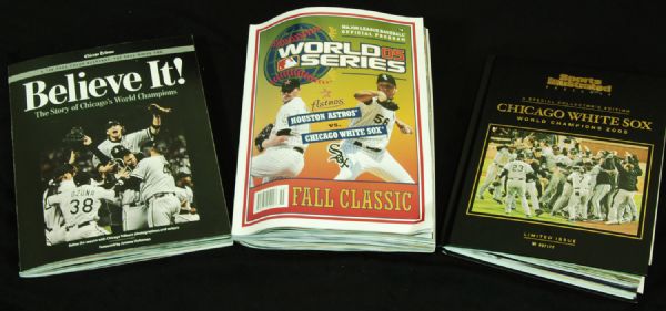 Multi-Signed 2005 Chicago White Sox Books (3) with 150 Signatures (Appling, Lyons, Joe Jackson Bat Card)