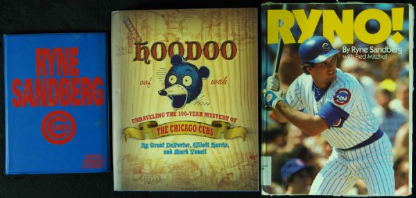 Multi-Signed Cubs Hoodoo and Ryno Book (27 Signatures) with Banks, Santo, Wood, Prior