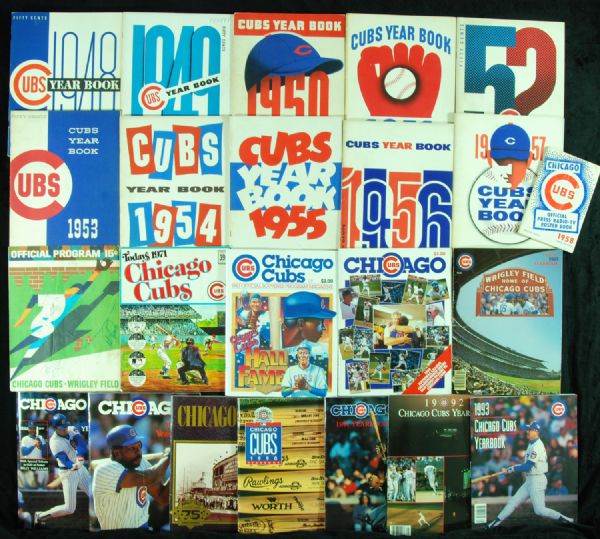 Multi-Signed 1948-1993 Chicago Cubs Yearbooks (21) with 300+ Signatures