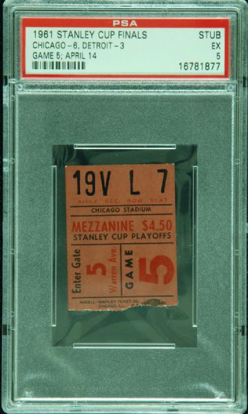 1961 Stanley Cup Finals Game 5 Ticket Stub (Chicago 6, Detroit 3)