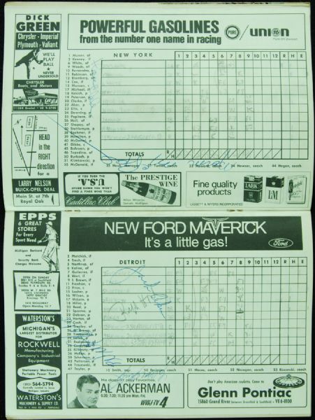 1969-1970 Multi-Signed Detroit Tigers Program (19 Signatures) with Yastrzemski