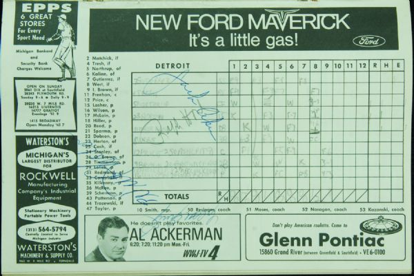 1969-1970 Multi-Signed Detroit Tigers Program (19 Signatures) with Yastrzemski