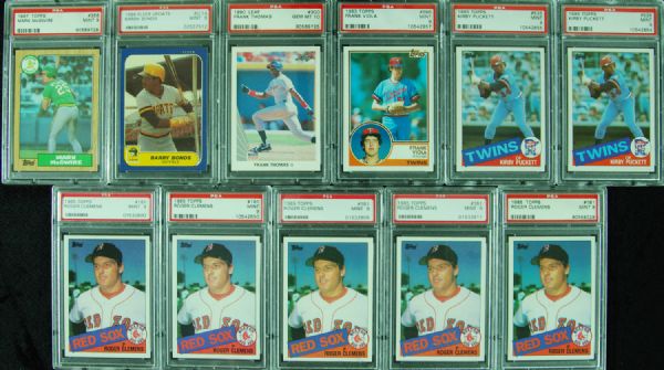 PSA-Graded Mint Modern Cards with 1985 Topps Clemens (5) and PSA 10 Gem Mint 1990 Leaf Thomas (11)