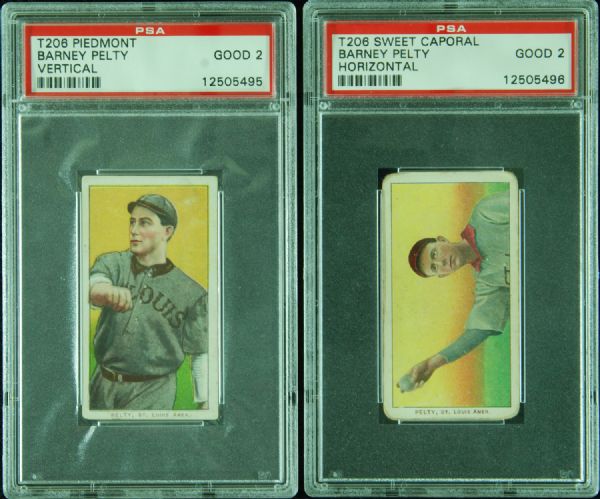 1909-11 T206 Barney Pelty Vertical & Horizontal PSA 2 Pair (2)