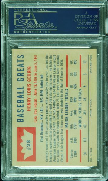 1960 Fleer Lou Gehrig No. 28 PSA 7