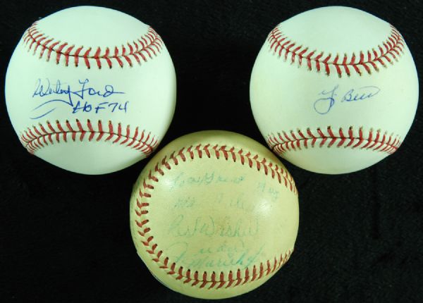 Yogi Berra, Whitey Ford & Juan Marichal Single-Signed Baseballs (3) (PSA/DNA)