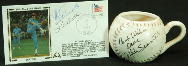 Steve Carlton & Mike Schmidt Signed Baseball Mug & FDC (PSA/DNA)