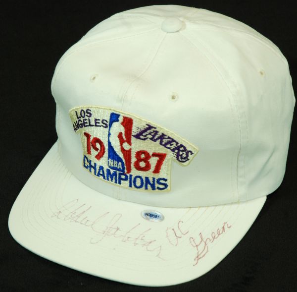 Kareem Abdul-Jabbar & AC Green Signed 1987 NBA Champions Cap (PSA/DNA)