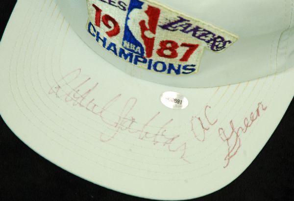 Kareem Abdul-Jabbar & AC Green Signed 1987 NBA Champions Cap (PSA/DNA)