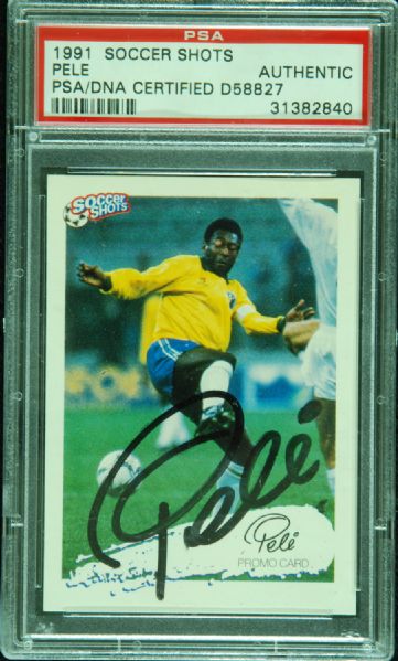 Pele Signed 1991 Soccer Shots Card (PSA/DNA)