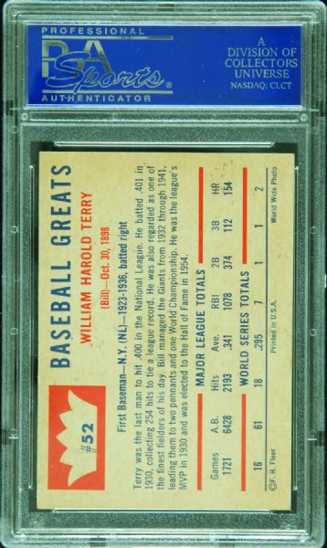 Bill Terry Signed 1960 Fleer (PSA/DNA)