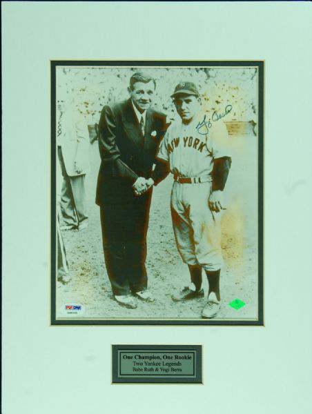 Yogi Berra Signed 8x10 Matted Photo with Babe Ruth (PSA/DNA)