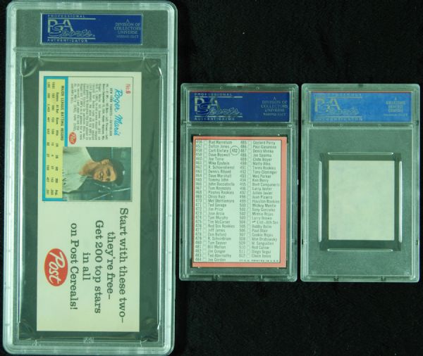 1962 Mantle/Maris Post Cereal Graded Insert and Graded Card and Decal (3)