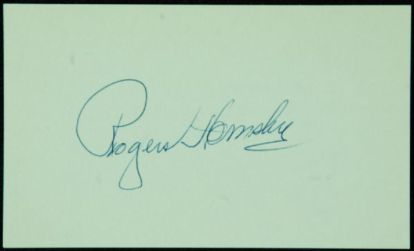 Rogers Hornsby Signed 3x5 Index Card