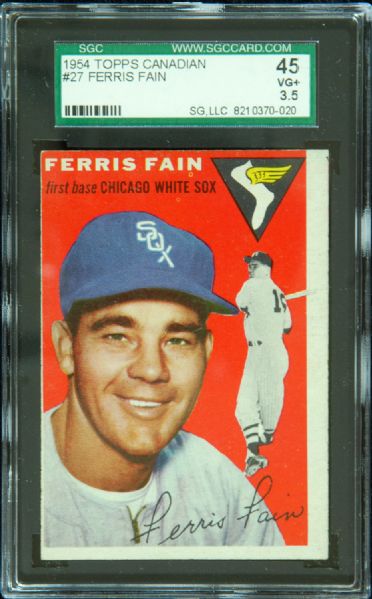 1954 Topps Canadian Ferris Fain No. 27 SGC 45