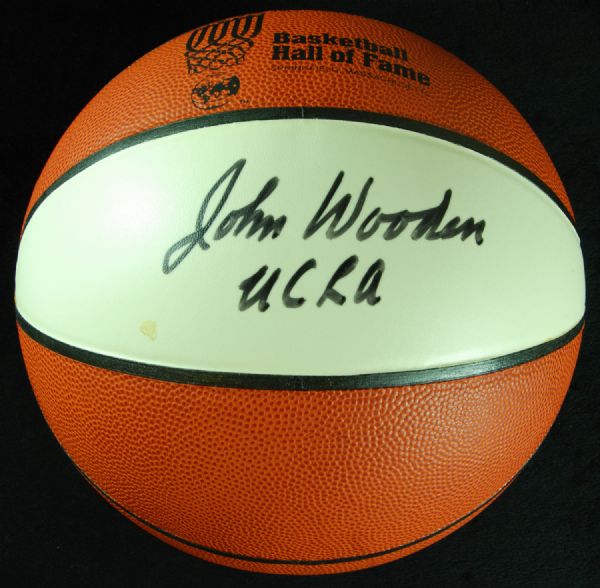 John Wooden Signed HOF White Panel Basketball