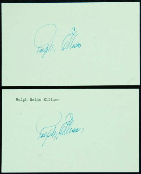 Ralph Waldo Ellison Signed 3x5 Index Cards (2)