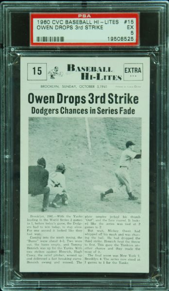 1960 CVC Baseball Hi-Lites Owen Drops 3rd Strike No. 15 (Blank Back) PSA 5