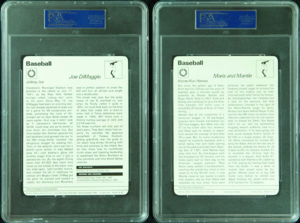 1977-79 Sportscaster Pair (2) with Joe DiMaggio & Mickey Mantle/Roger Maris PSA 9