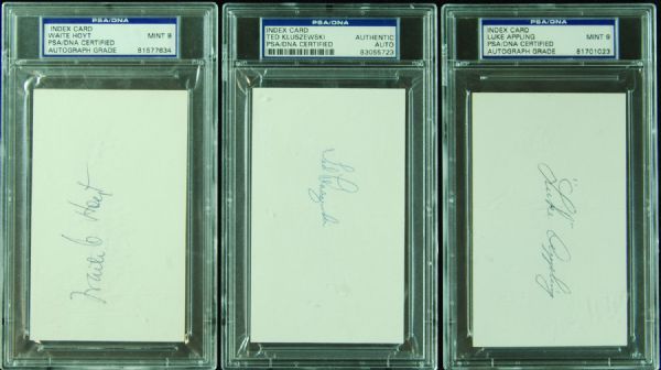 Luke Appling, Waite Hoyt & Ted Kluszewski Signed Index Cards (3)