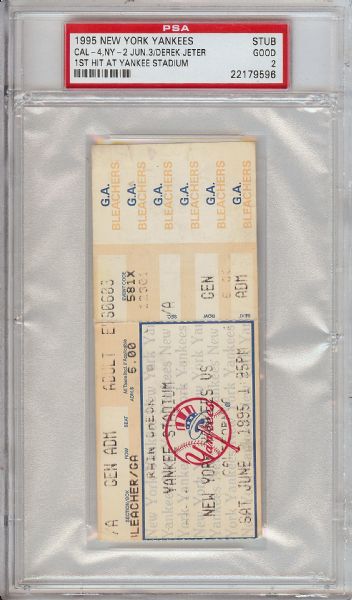 Derek Jeter First Hit At Yankee Stadium Ticket Stub (June 3, 1995) (PSA/DNA 2)