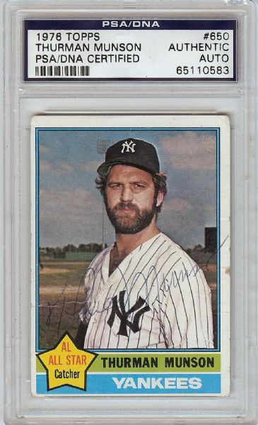 Thurman Munson Signed 1976 Topps Card (PSA/DNA)