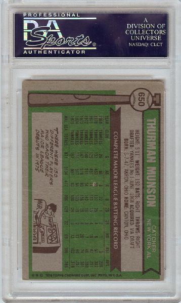 Thurman Munson Signed 1976 Topps Card (PSA/DNA)