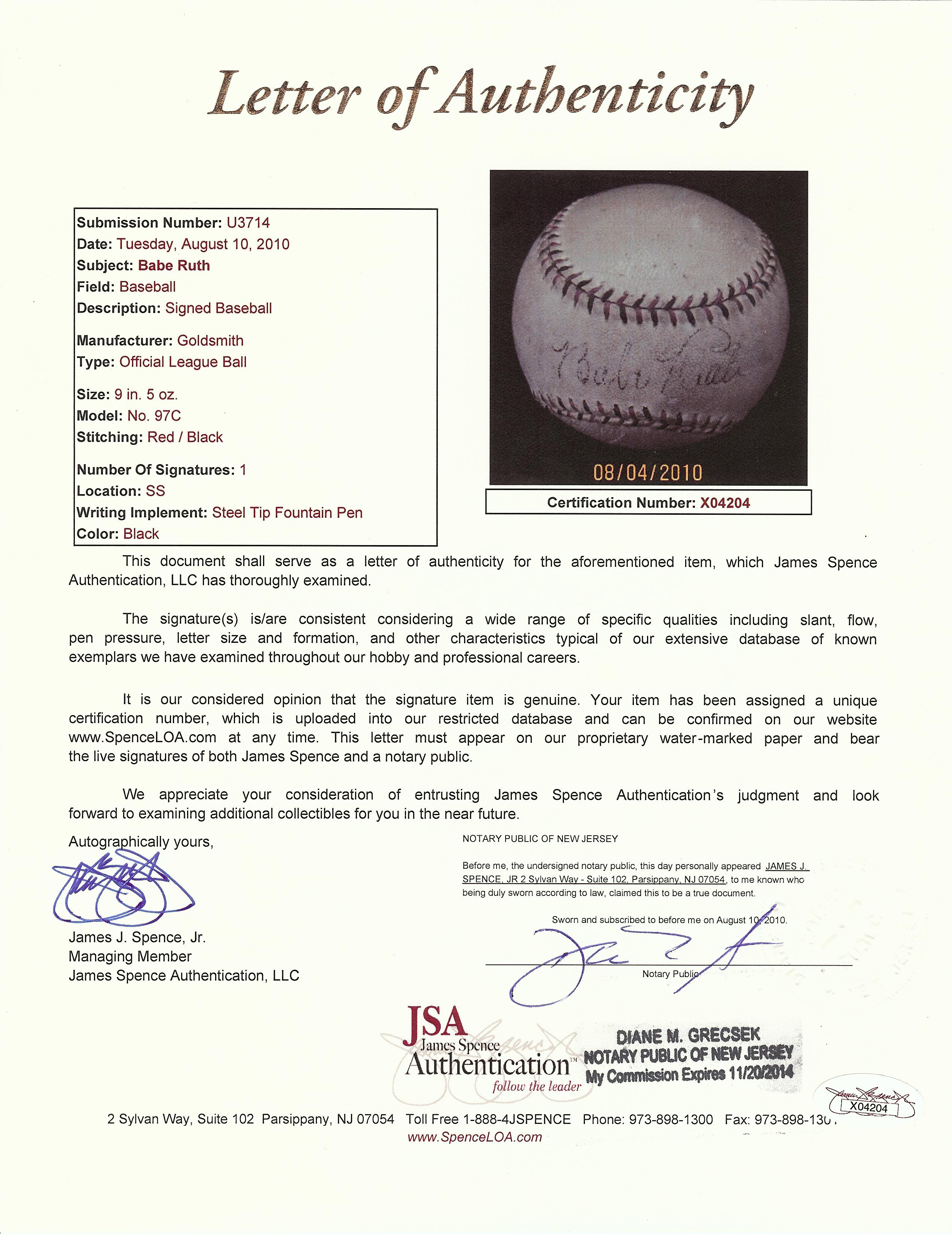 Babe Ruth Signed Baseball (JSA LOA)