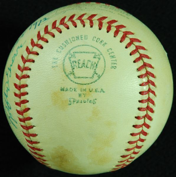 Lefty Grove Single-Signed OAL Baseball Inscribed First Ball Thrown out in the 4 game of the World Series 1972 (PSA/DNA)