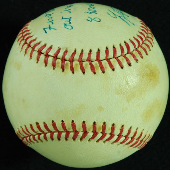 Lefty Grove Single-Signed OAL Baseball Inscribed First Ball Thrown out in the 4 game of the World Series 1972 (PSA/DNA)