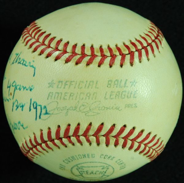 Lefty Grove Single-Signed OAL Baseball Inscribed First Ball Thrown out in the 4 game of the World Series 1972 (PSA/DNA)