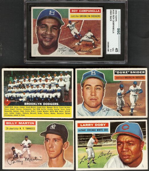 1956 Topps HOFers & Stars Group (5) with Campanella, Martin, Snider