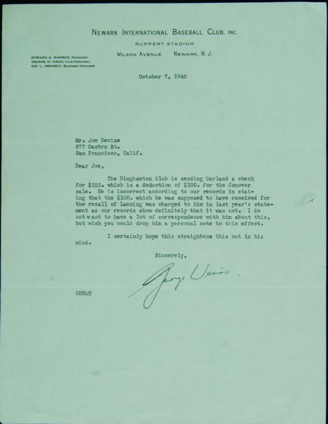 George Weiss Signed Typed Letter (1940)