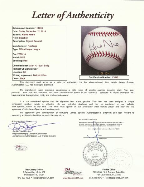 Hideo Nomo Single-Signed OML Baseballs in English & Japanese (JSA) (2)