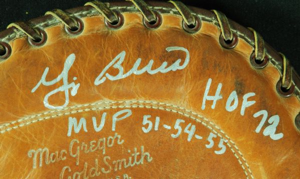 Yogi Berra Signed Catcher's Mitt Inscribed HOF 72, MVP 51-54-55 (PSA/DNA)