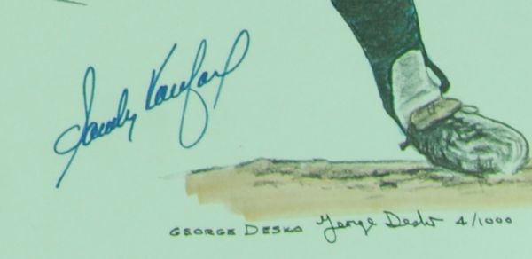 Sandy Koufax Signed 18x24 George Desko Lithograph (4/1000) (PSA/DNA)
