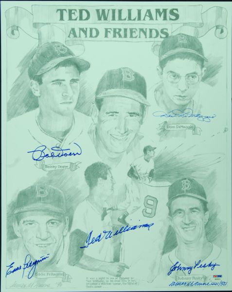 Ted Williams & Friends Multi-Signed 16x20 (5 Signatures) (PSA/DNA)