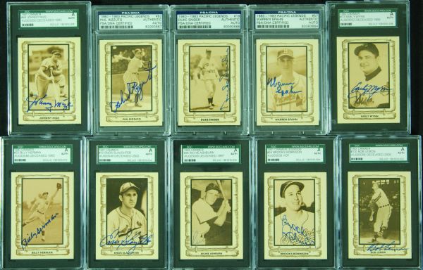 Signed 1980-83 Pacific Legends HOFers (PSA/JSA Slabbed) with Rizzuto, Spahn, Ashburn