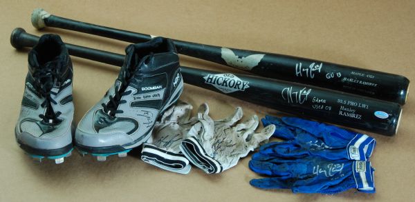 Hanley Ramirez Signed & Game-Used Bats (2), Batting Gloves (2) and Cleats (8 pieces)
