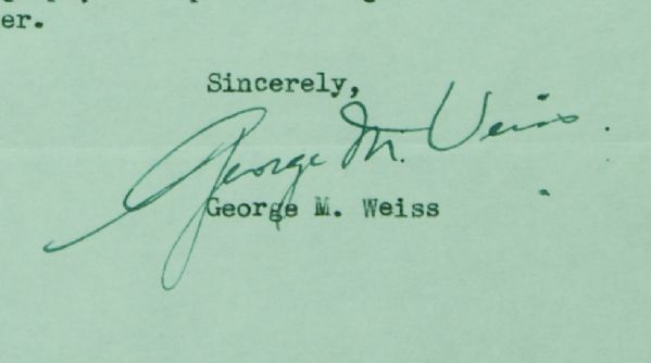 George Weiss Signed Typed Letter on Yankees Letterhead (1955) (PSA/DNA)