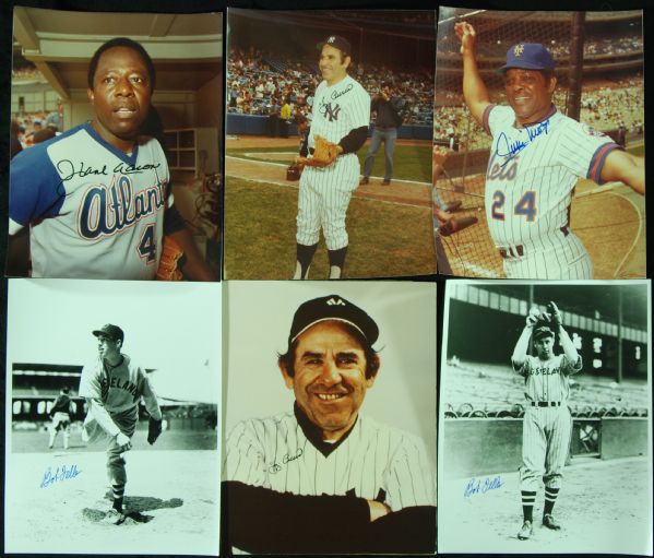 Baseball HOFers Signed 11x14 Photos (6) with Berra, Aaron, Mays